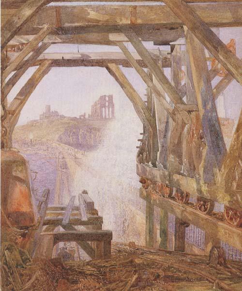 Alfred William Hunt,RWS Travelling Cranes,Diving Bell etc.on the Unfinished Part of Tynemouth Pier  (mk46) France oil painting art